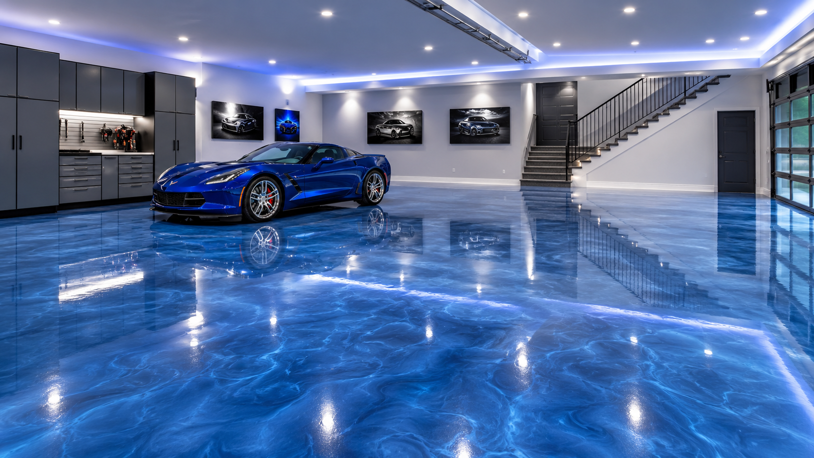 Blue Metallic Epoxy Garage Floor In Easton PA